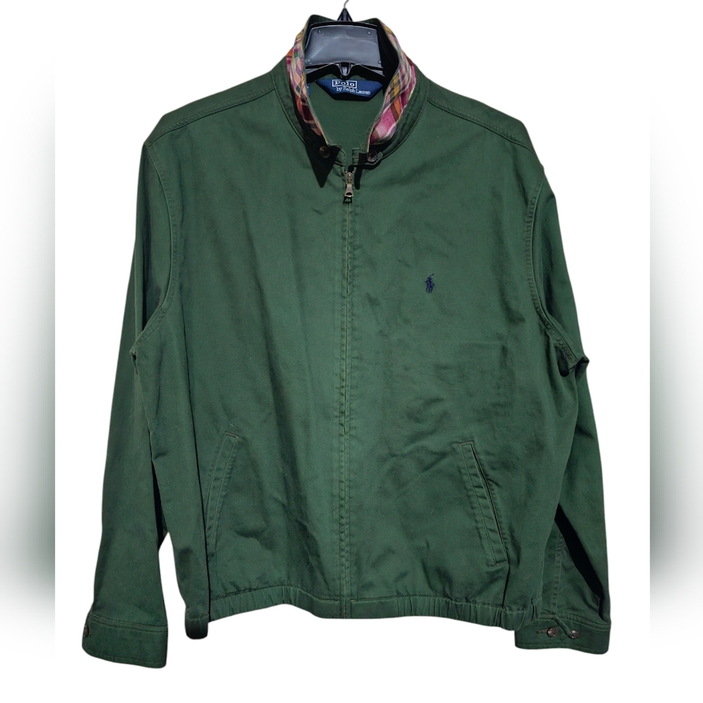 Polo Ralph Lauren jacket mens green zip up plaid flip collar size XL